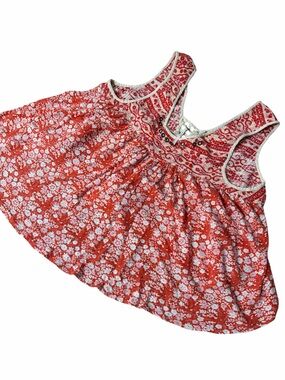 FREE PEOPLE Coral Pink Floral Sleeveless Bobo Top